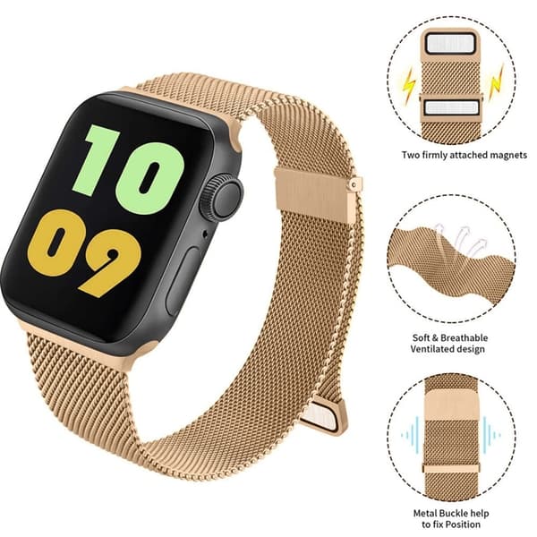 Apple Watch Series 41mm - 40mm - 38mm Universal urrem i rustfrit stål - Rødguld Pink