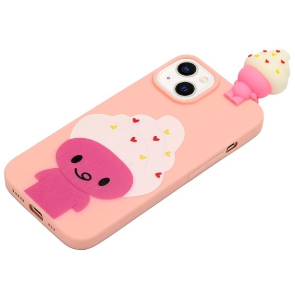 Fleksibelt etui med 3D-figur til iPhone 14 Plus, ridsefast mobil cover med tegneseriemønster - Is Pink