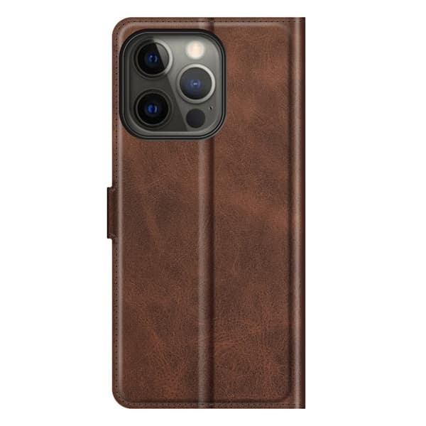 Skinn-etui i lommebok-stil for iPhone 13 Pro - Kaffe Brown