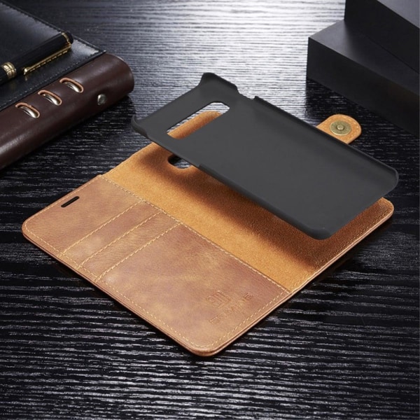 DG.MING Samsung Galaxy S10 2-in-1 haljasnahkainen suojakotelo - Ruskea Brown