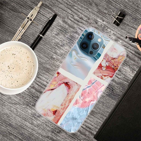 Marble design iPhone 14 Pro cover - Bølget Marmorflise Multicolor