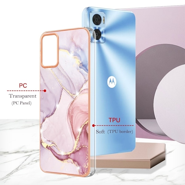 Marble Motorola Moto E22 / E22i Etui - Rose Guld Marmor Pink
