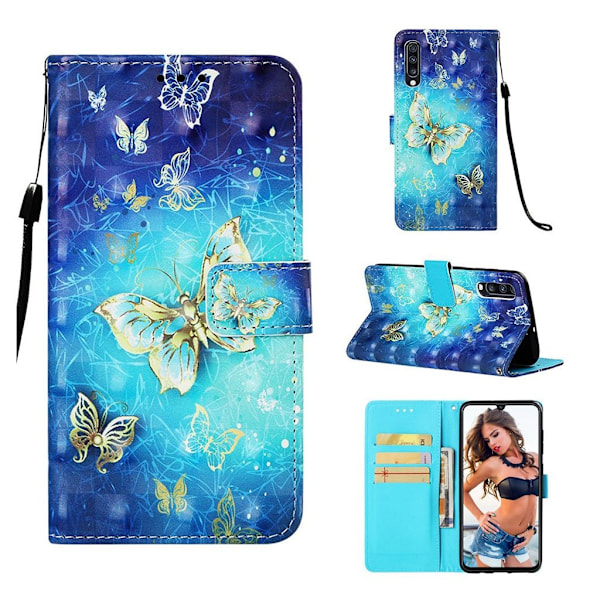 Samsung Galaxy A70 mønster læretui - Butterfly Pattern Multicolor