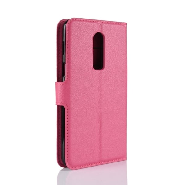 OnePlus 6 mobilfodral PU läder skyddande stående läge plånbok litchi textur - Rosenröd Rosa