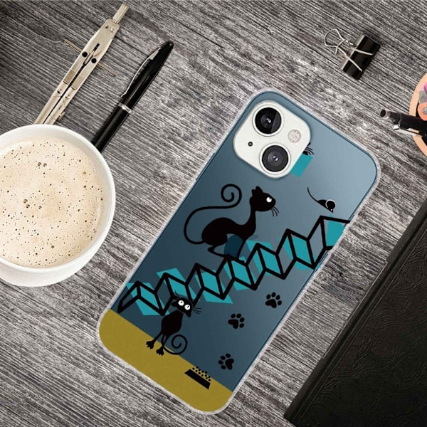 Blødt, fleksibelt mobil cover til iPhone 14 6,1 tommer, mønsterprint IMD Drop-proof Cell Phone Cover Protector - Sort Black