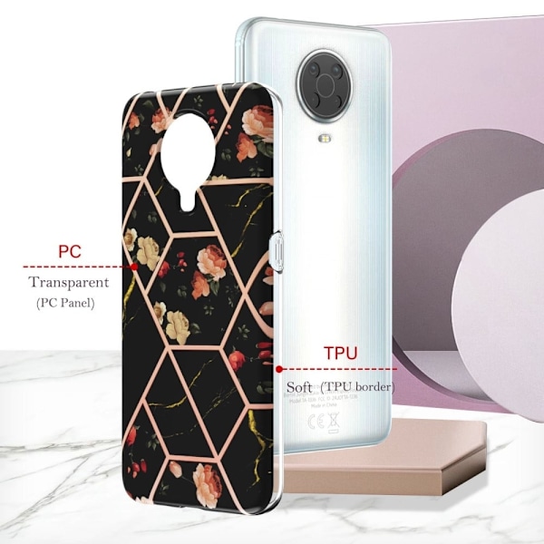 Marble design Nokia G20 / Nokia G10 cover - Sorte Blomster Black