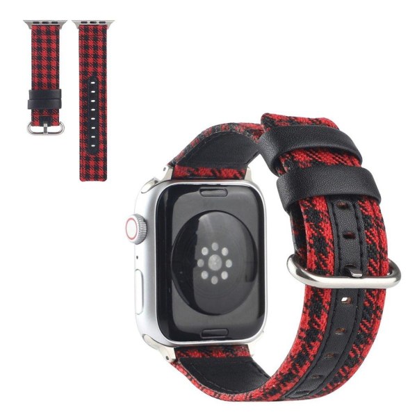 Apple Watch Series 6 / 5 44mm plaid nylon urrem - Sort / Rød Red