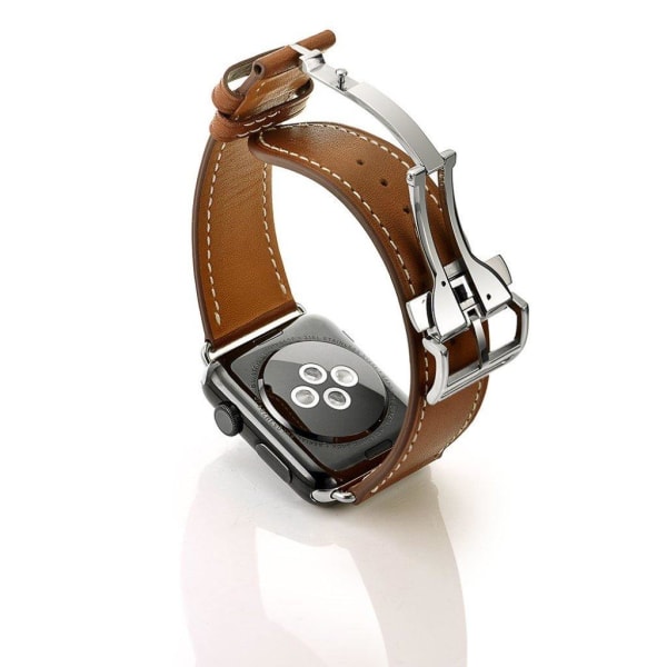 Apple Watch Series 5 40mm simpel ægte læder Urrem - Brun Brown