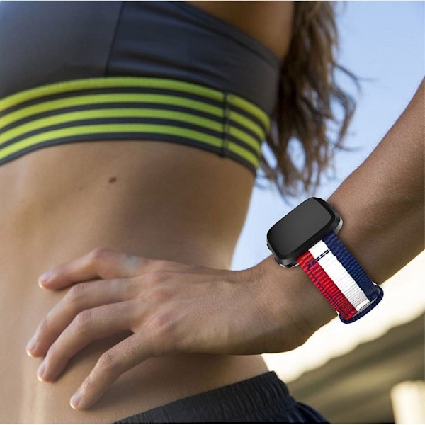 Fitbit Versa justerbar Vævet nylon urrem - blå / hvid / Rød Multicolor