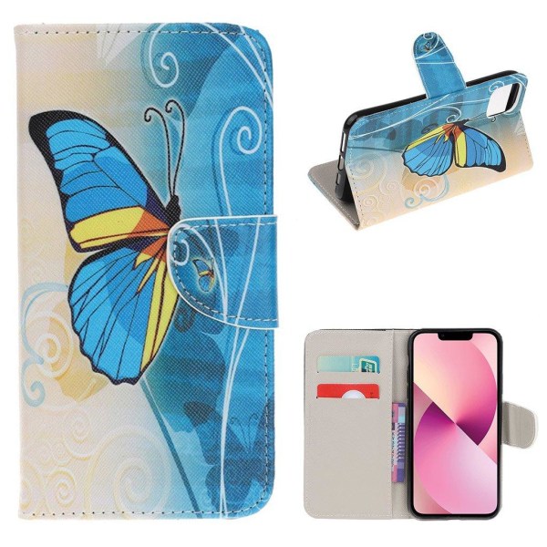 Wonderland iPhone 13 Mini flip etui - Blå Sommerfugl Blue