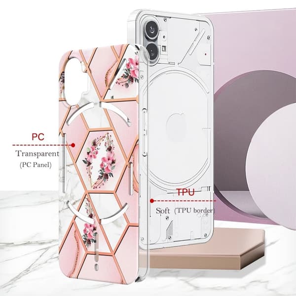 Marble Nothing Phone (1) Etui - Lyserøde Blomster Pink