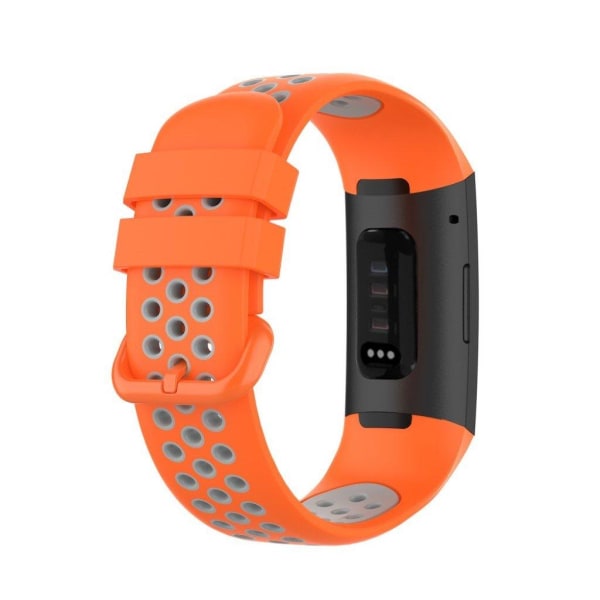 Fitbit Charge 3 / 4 tofarvet silikone urrem - Orange / grå Orange