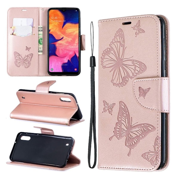 Butterfly läder Samsung Galaxy A10 fodral - Rosa Rosa