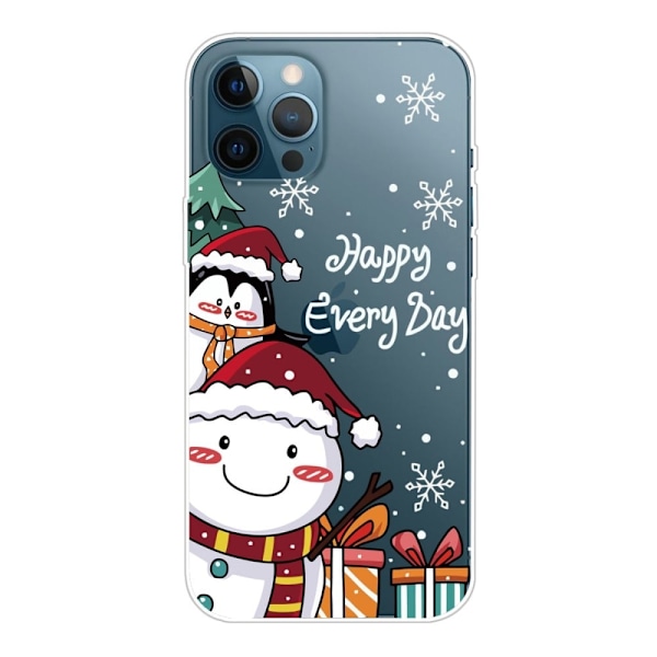 iPhone 14 Pro Max julemønstertryk mobil cover ridsefast, slankt og fleksibelt etui - Sød Pingvin-Snemand Red