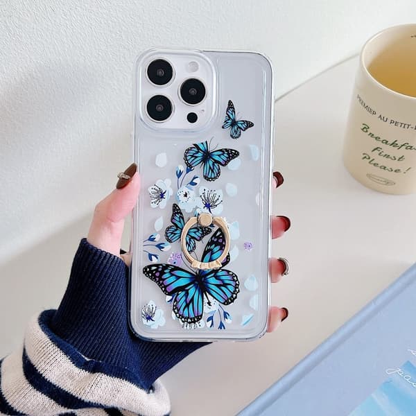 Marmormønstret iPhone 15 Pro Max cover med ringholder - Style D Blue