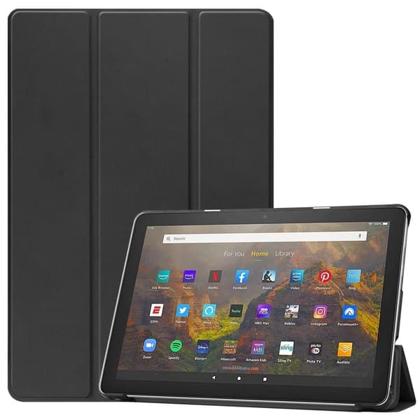 Litchi tri-fold läderfodral för Amazon Fire HD (2021) - Svart Svart