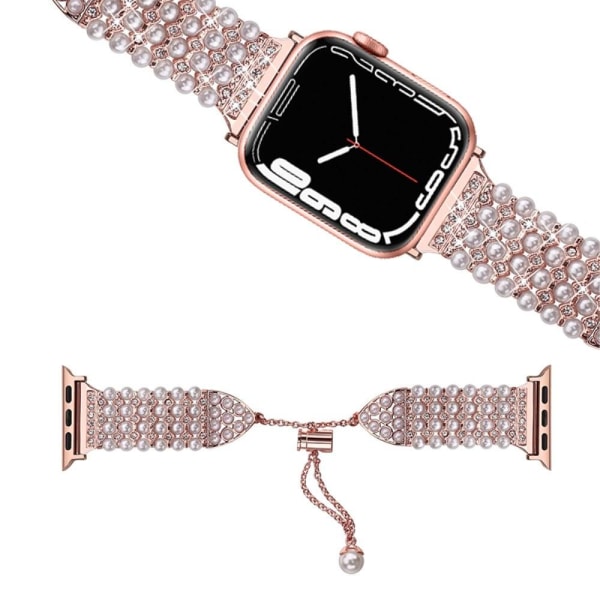 Apple Watch (41mm) urrem med rhinestone faux pearl decor - Lyser Pink