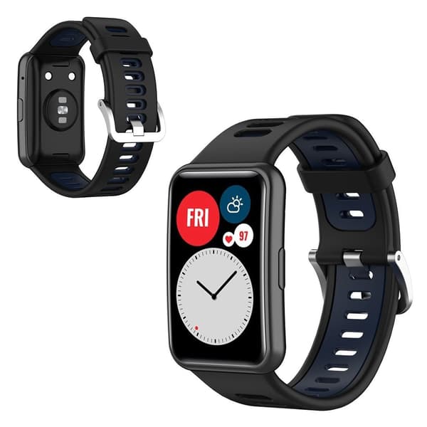 Huawei Watch Fit silikone tofarvet urrem - Sort / Blå Blue