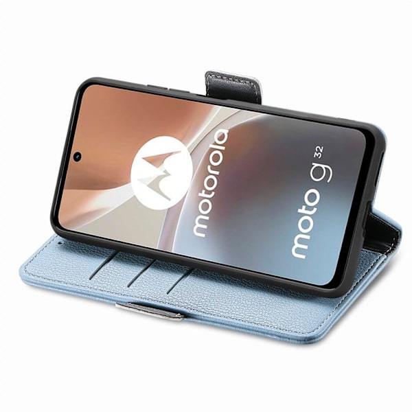 Glat og tyndt premium Motorola Moto G32 læderetui - Blå Blue
