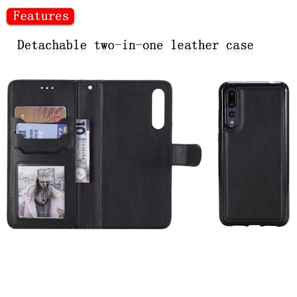 Huawei P20 Pro irroitettava nahkainen flip suojakotelo - Musta Black