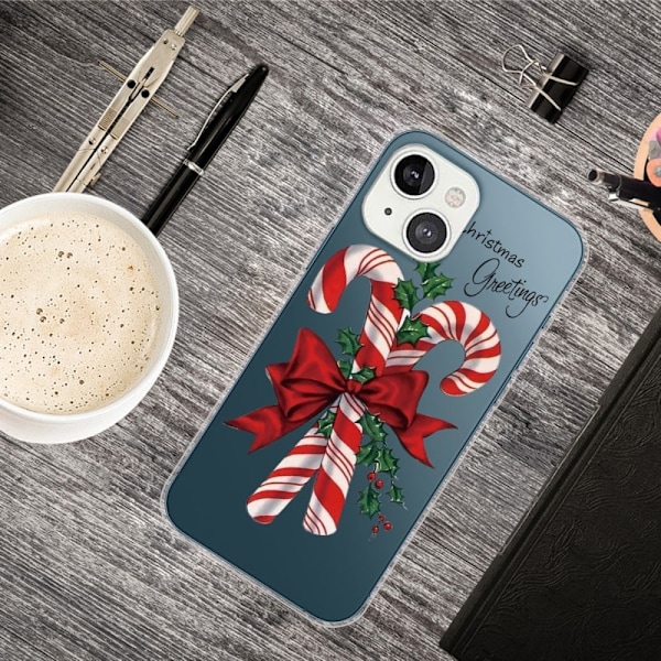 Stødsikkert telefon cover iPhone 14 Plus, julemønstertryk Blødt fleksibelt faldsikkert cover - Sukkerstænger Til Jul Red
