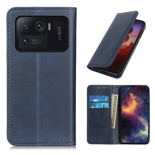 Lompakko-style Aitoa Nahkaa Läppäkotelo For Xiaomi Mi 11 Ultra - Sininen Blue