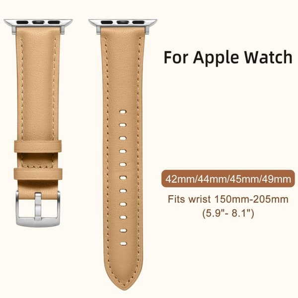 Læderrem Apple Watch Series 10 46mm Spids halerem Sølvspænde - Kamel Brown