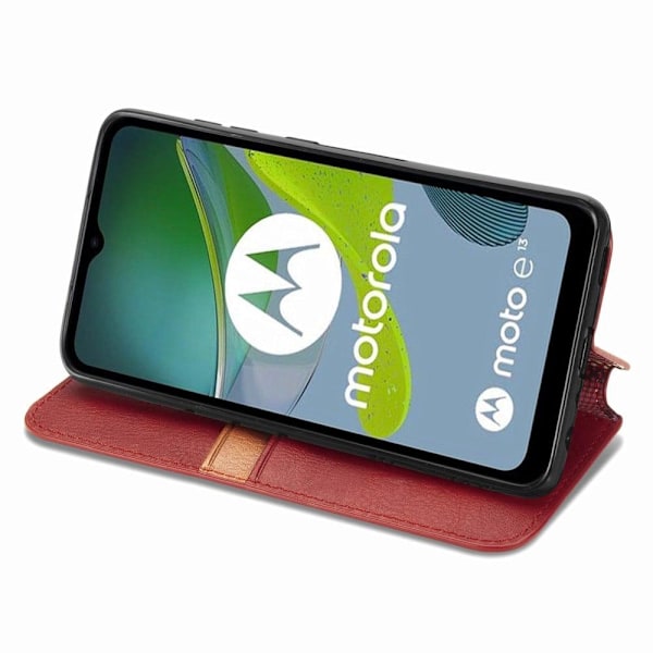 Læder Etui med A Stilfuldt Rhombus Tryk til Motorola Moto E13 - Rød Red