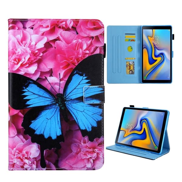 Samsung Galaxy Tab S5E mønster multi-vinkel læretui - Blomster og Blue Butterfly Multicolor
