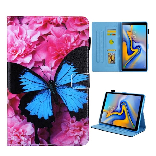 Samsung Galaxy Tab S5e mønstret og flervinklet lædercover - blomst og blå sommerfugl Multicolor