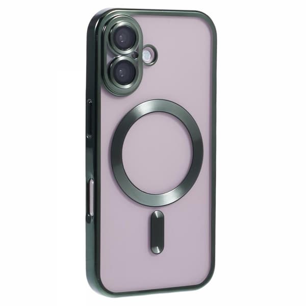 iPhone 16 Plus Magnetfodral Galvaniserad ram Flexibelt telefonskydd med linsfilm - Midnattsgrön Grön