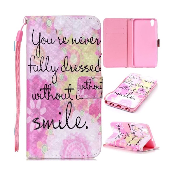Huawei Y6 II læder-etui med holder - Blomster og citat Multicolor