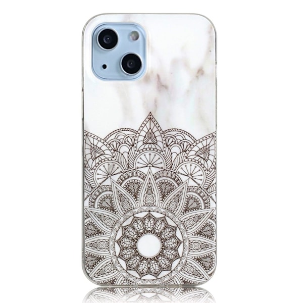 Marble iPhone 14 Plus Suojakotelo - Mandala Flower / Marble Silver grey