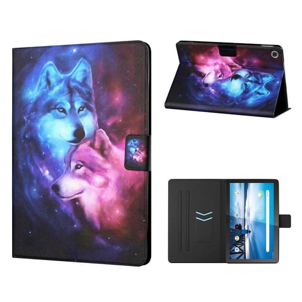 Lenovo Tab M10 FHD Plus Cool Mønster Lær Flippetui - Couple Ulv Multicolor