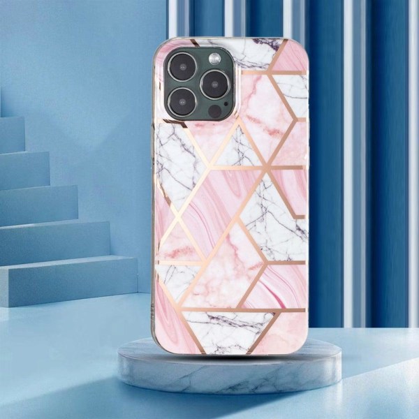 Marble design iPhone 13 Pro cover - Hvid Grus / Pink Marmor Pink