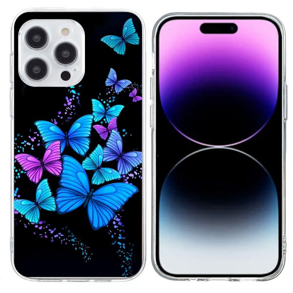 Vibe iPhone 15 Pro cover - Farverige Sommerfugle Blue