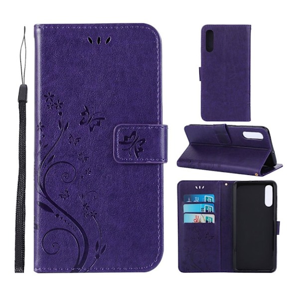 Butterfly Samsung Galaxy A50 nahkakotelo - Tumma Violetti Purple