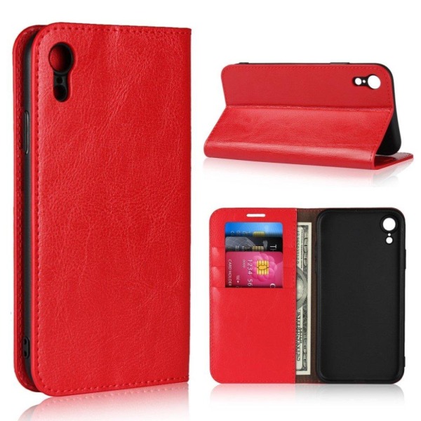 Crazy Horse iPhone Xr flip cover i ægte læder - Rød Red