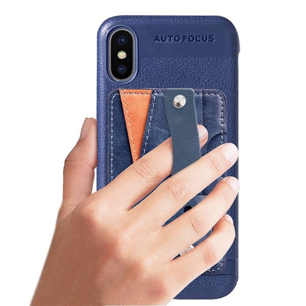 iPhone Xs Max läderfodral i litchi-skinn - Blå Blå