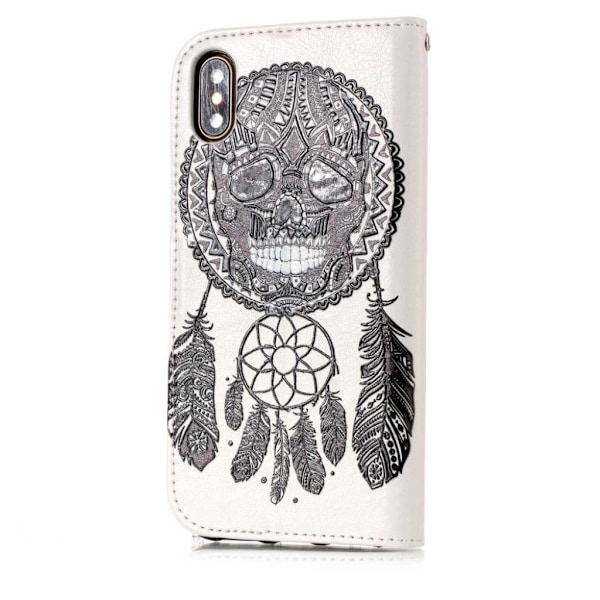 iPhone XS kohokuvio pintainen synteetti nahkainen lompakko suojakotelo kortti paikoilla - Unensieppaaja ja Pääkallo Multicolor