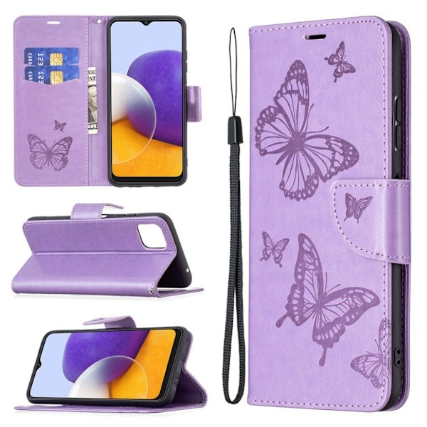 Butterfly läder Samsung Galaxy A22 5G fodral - Lila Lila