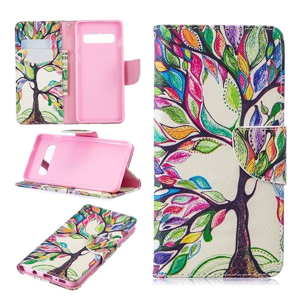 Samsung Galaxy S10 printtikuosi nahkainen flip suojakotelo - Värikäs Puu Multicolor