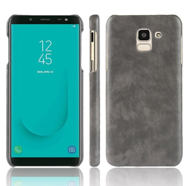 Samsung Galaxy J6 (2018) mobiletui i kunstlæder med Litchi overf Silver grey