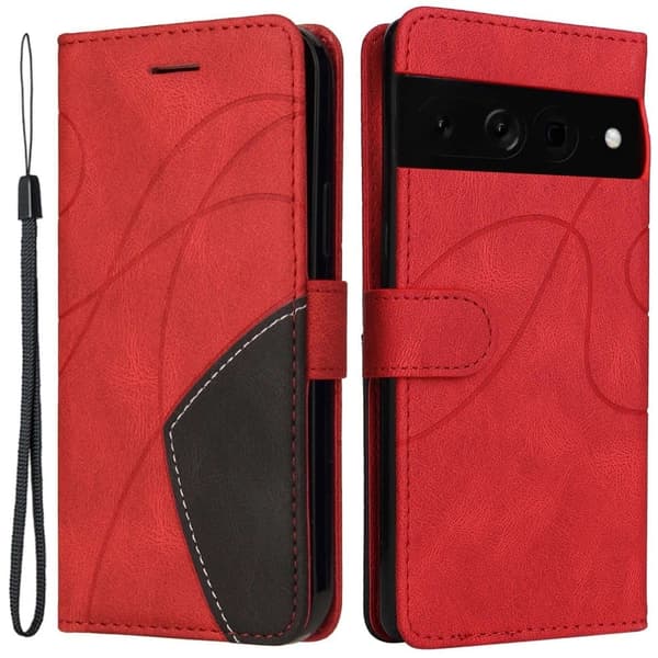 Teksturert læretui med stropp for Google Pixel 7 Pro - Rød Red