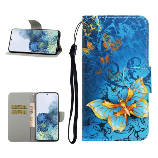 wonderland Samsung Galaxy S21 Ultra flip etui - blå og guld sommerfugl Blue