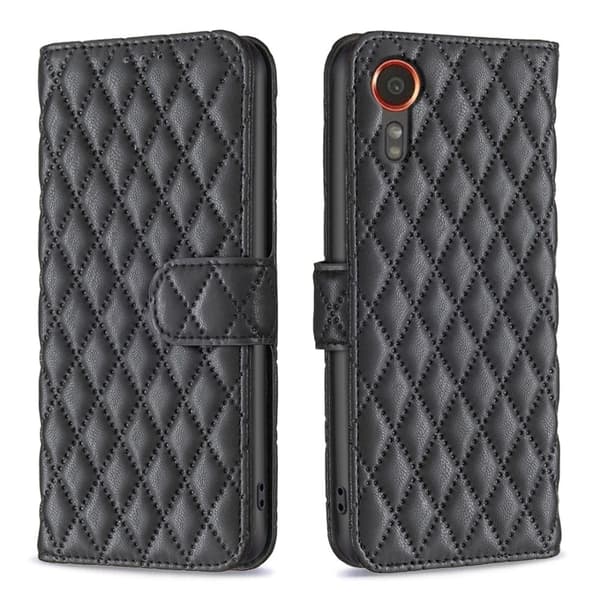 Rhombus mat Samsung Galaxy Xcover 7 flip etui - Sort Black