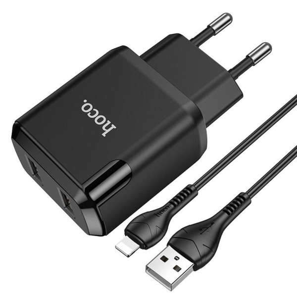 HOCO N7 Speedy dual port charger set(Lightning)(EU) - black Svart