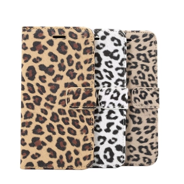IPhone 9 mobilfodral syntetläder silikon plånbok stående leopardmönster - Vit Vit