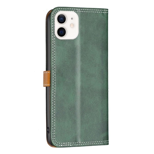 BINFEN to-farvet iPhone 12 Mini læderetui - Grøn Green