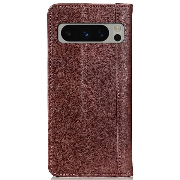 Ekte lærdeksel med magnetisk lukking for Google Pixel 8 Pro - Brun Brown
